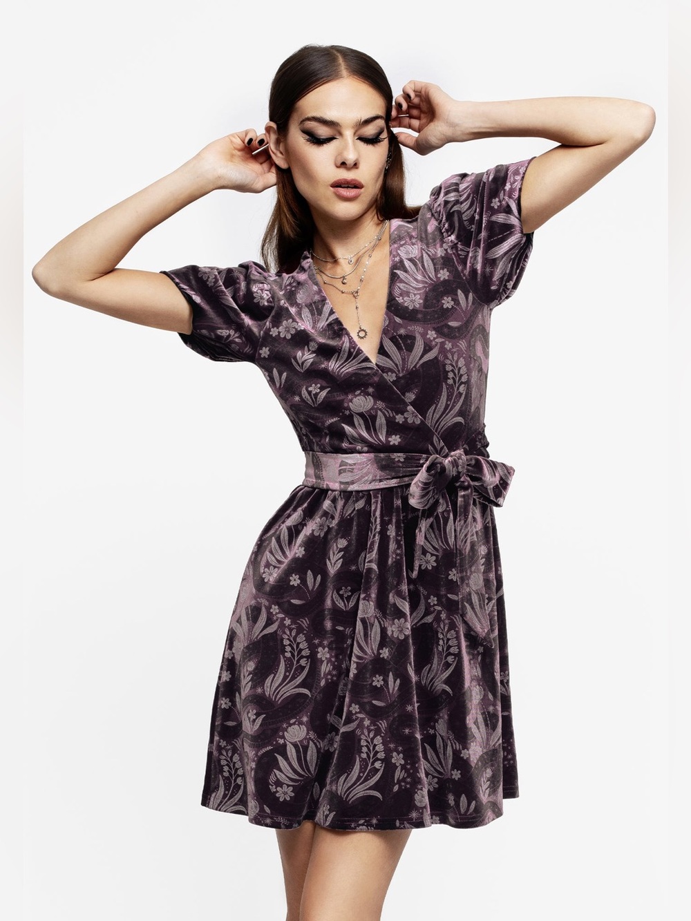 NWT Disturbia Deception Snake Foil Print Velour Mini Wrap Dress US 10 / UK 14